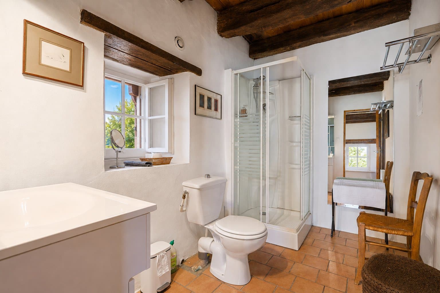 The shower room at Andrea's House, with its walk-in shower.